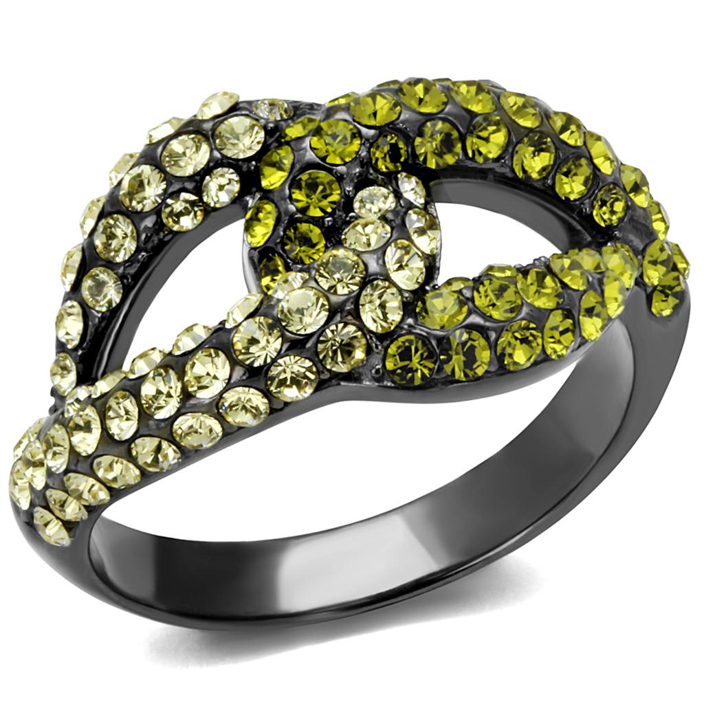 TK2251LJ - IP Light Black (IP Gun) Stainless Steel Ring with Top Grade Crystal in Multi Color