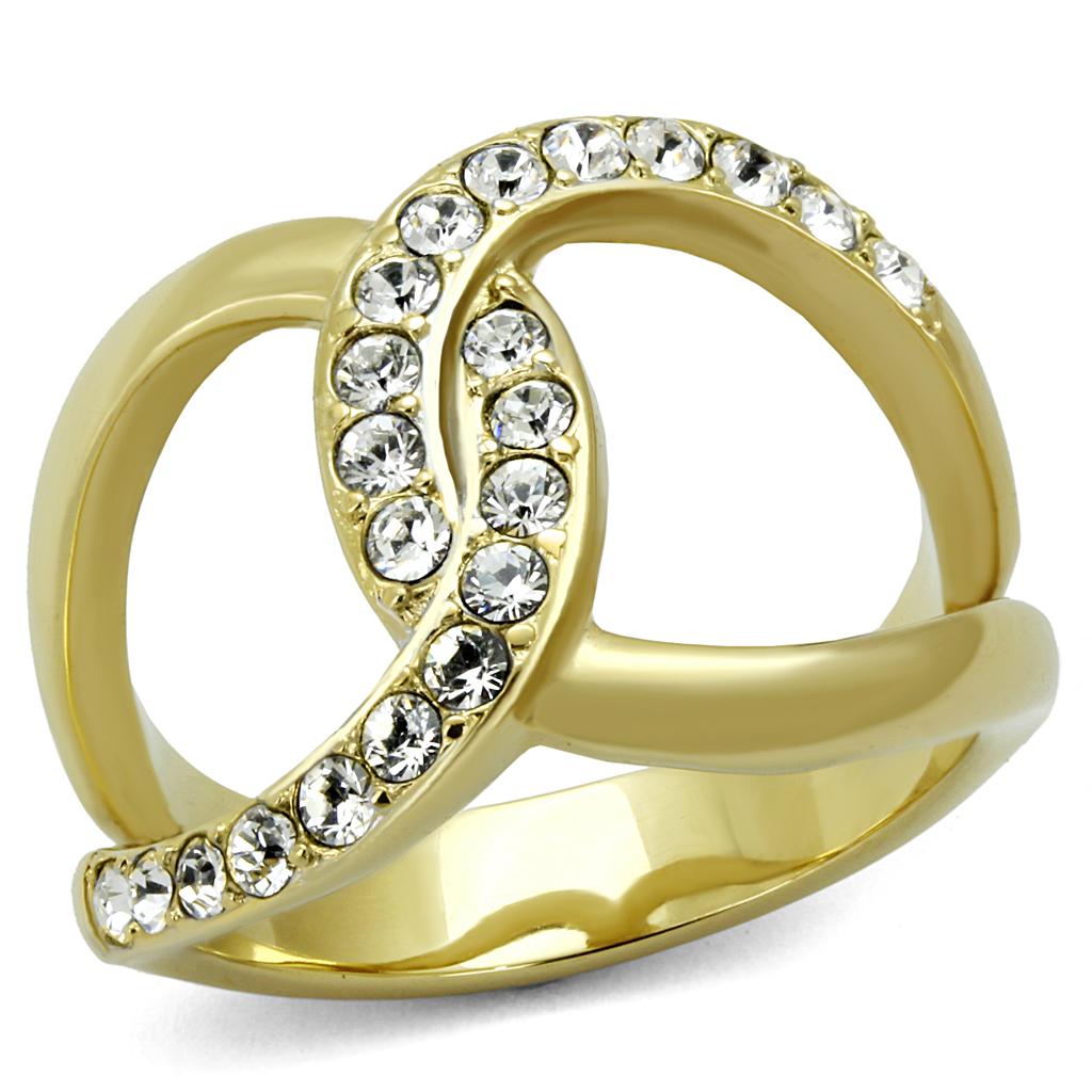 TK2253 - Two-Tone IP Gold (Ion Plating) Stainless Steel Ring with Top Grade Crystal in Clear