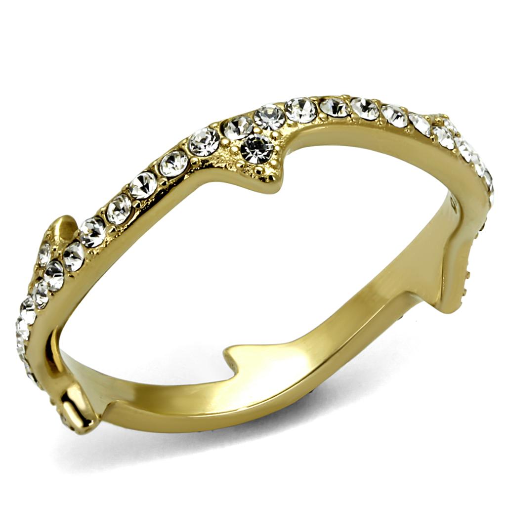 TK2255 - IP Gold(Ion Plating) Stainless Steel Ring with Top Grade Crystal in Clear