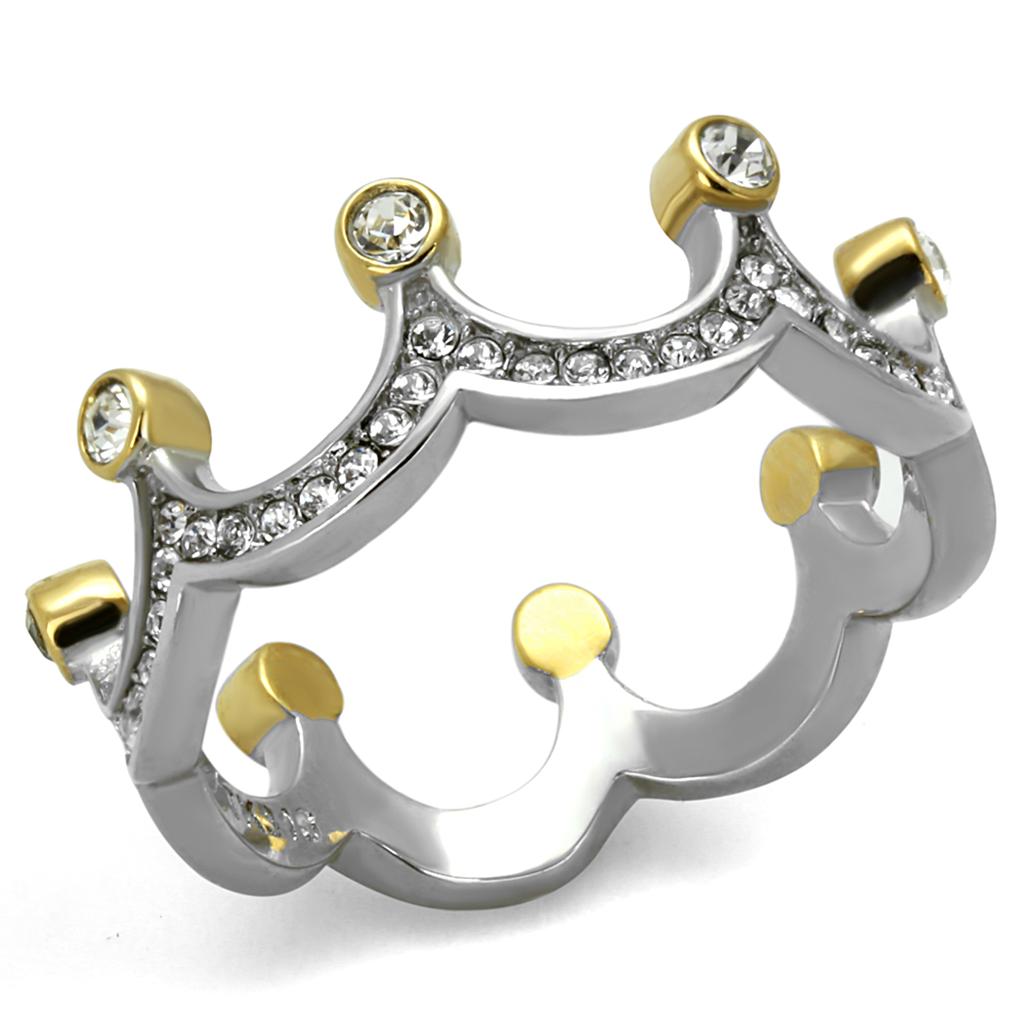 TK2258 - Two-Tone IP Gold (Ion Plating) Stainless Steel Ring with Top Grade Crystal in Clear