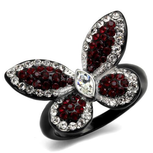 TK2273 - Two-Tone IP Black (Ion Plating) Stainless Steel Ring with Top Grade Crystal in Siam
