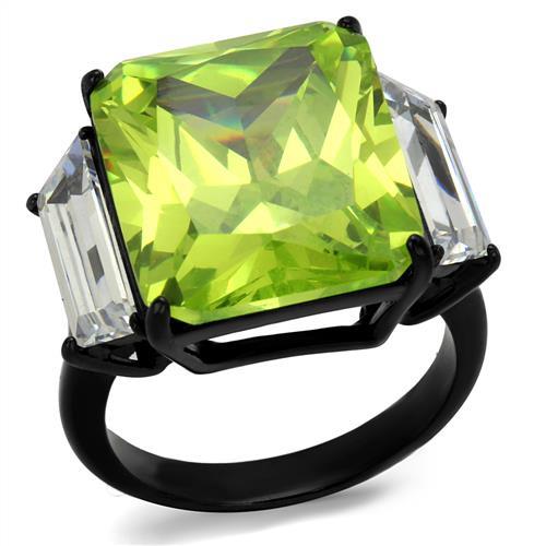 TK2275 - IP Black(Ion Plating) Stainless Steel Ring with AAA Grade CZ in Apple Green color