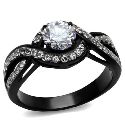TK2282 - Two-Tone IP Black (Ion Plating) Stainless Steel Ring with AAA Grade CZ in Clear