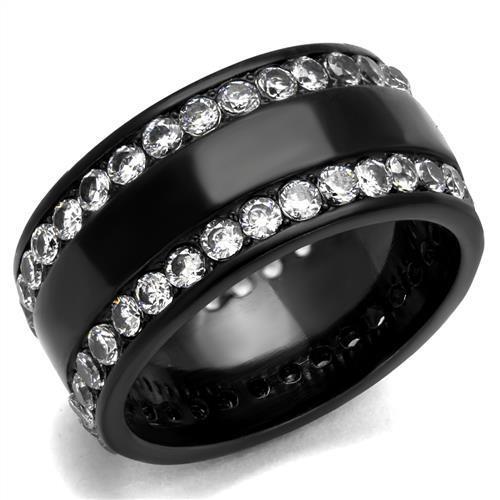 TK2290 - IP Black(Ion Plating) Stainless Steel Ring with AAA Grade CZ in Clear