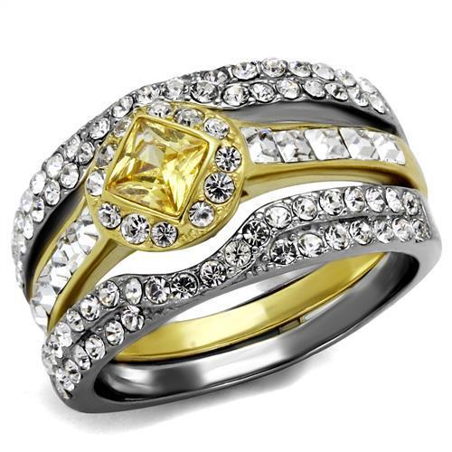 TK2291 - Two-Tone IP Gold (Ion Plating) Stainless Steel Ring with AAA Grade CZ in Topaz