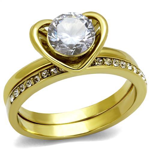 TK2295 - IP Gold(Ion Plating) Stainless Steel Ring with AAA Grade CZ in Clear