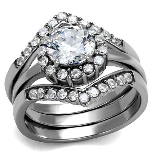 TK2297 - High polished (no plating) Stainless Steel Ring with AAA Grade CZ in Clear