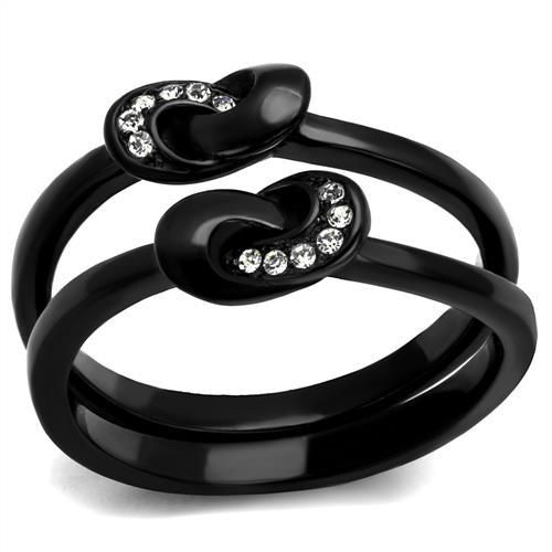 TK2300 - IP Black(Ion Plating) Stainless Steel Ring with Top Grade Crystal in Clear