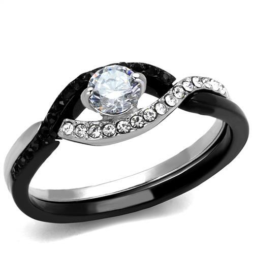 TK2301 - Two-Tone IP Black (Ion Plating) Stainless Steel Ring with AAA Grade CZ in Clear