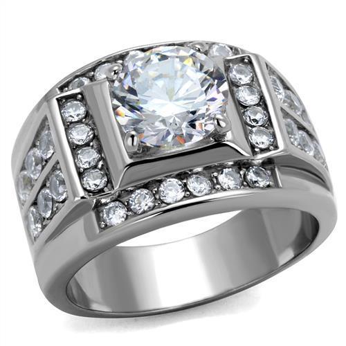 TK2305 - High polished (no plating) Stainless Steel Ring with AAA Grade CZ in Clear