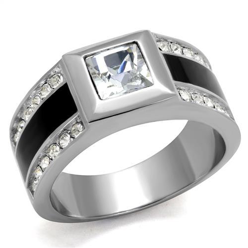 TK2308 - High polished (no plating) Stainless Steel Ring with Top Grade Crystal in Clear