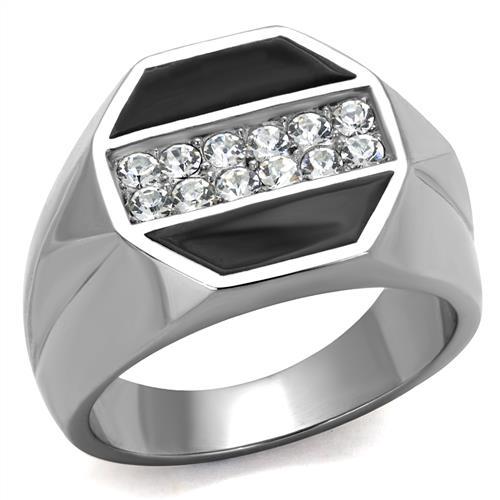 TK2309 - High polished (no plating) Stainless Steel Ring with Top Grade Crystal in Clear