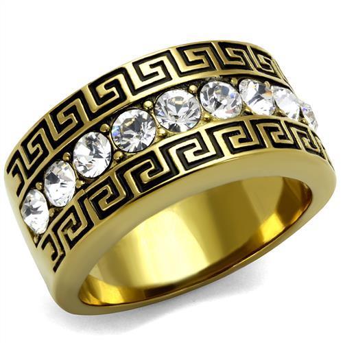 TK2310 - IP Gold(Ion Plating) Stainless Steel Ring with Top Grade Crystal in Clear
