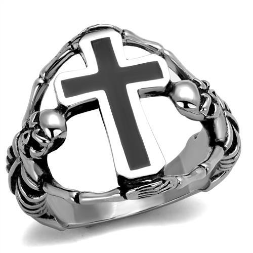 TK2313 - High polished (no plating) Stainless Steel Ring with Epoxy in Jet