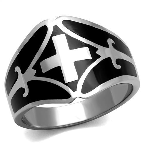 TK2314 - High polished (no plating) Stainless Steel Ring with Epoxy in Jet