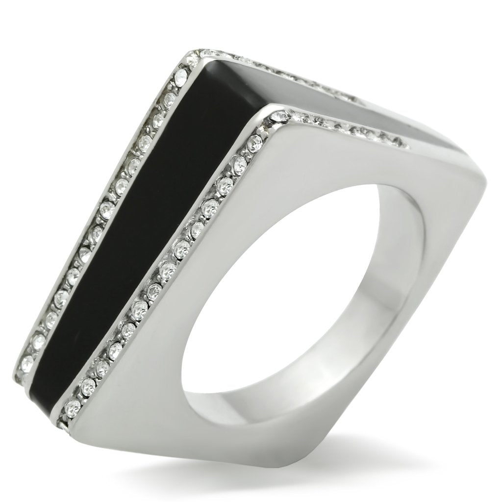 TK232 - High polished (no plating) Stainless Steel Ring with Top Grade Crystal in Clear