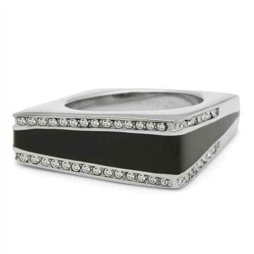 TK232 - High polished (no plating) Stainless Steel Ring with Top Grade Crystal in Clear