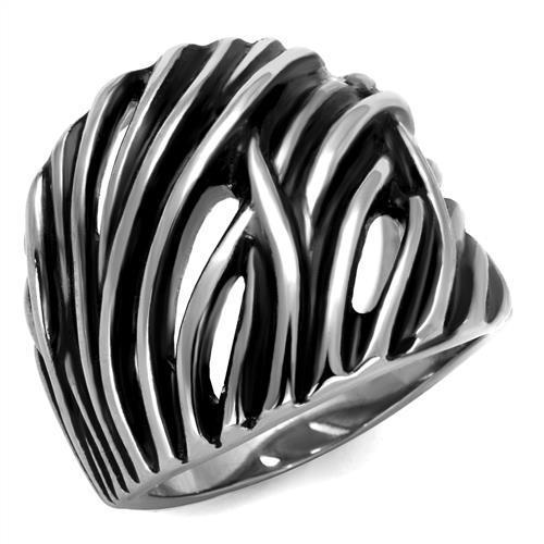 TK2338 - High polished (no plating) Stainless Steel Ring with Epoxy in Jet