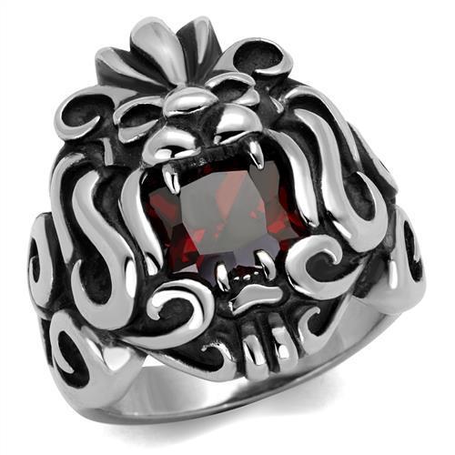 TK2339 - High polished (no plating) Stainless Steel Ring with AAA Grade CZ in Garnet