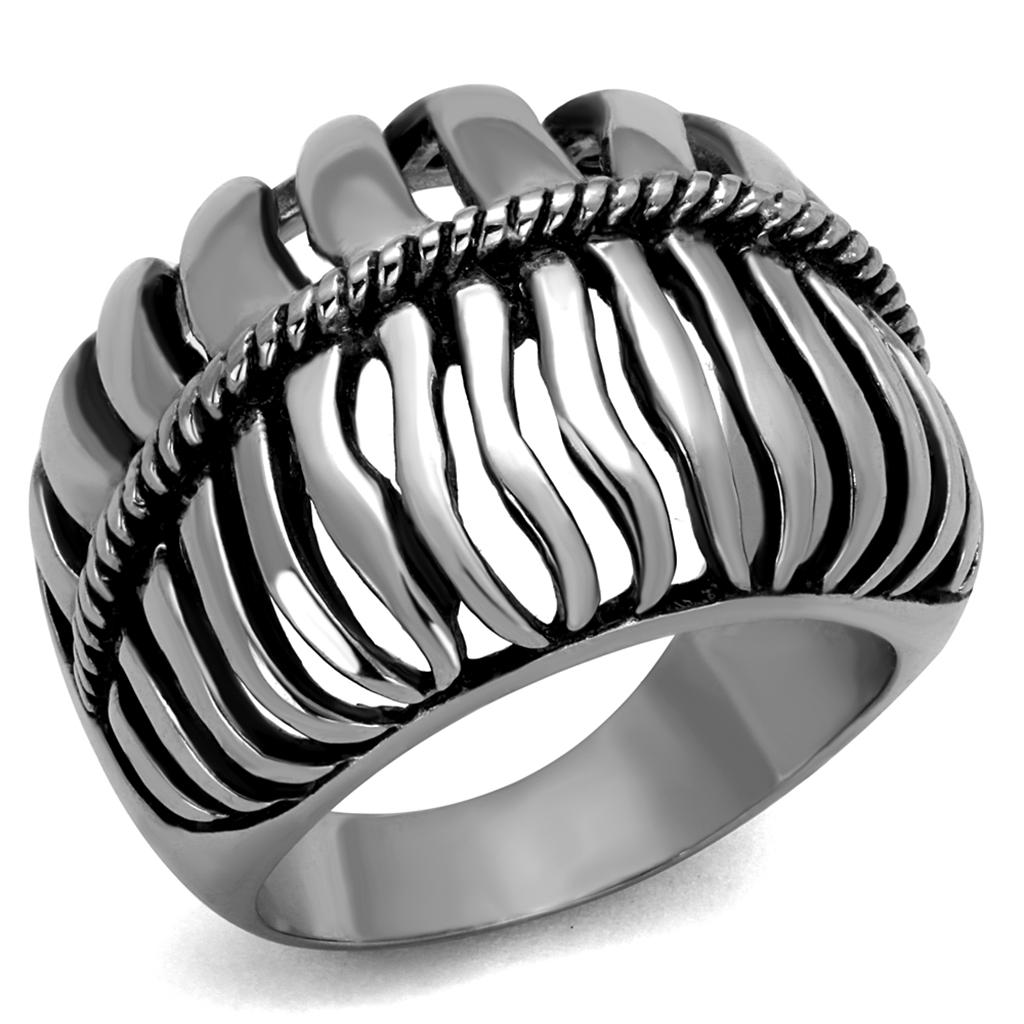 TK2341 - High polished (no plating) Stainless Steel Ring with Epoxy in Jet