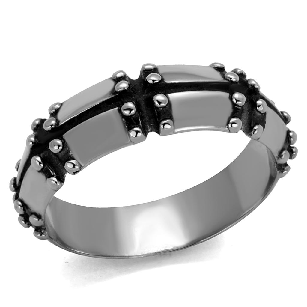 TK2342 - High polished (no plating) Stainless Steel Ring with Epoxy in Jet