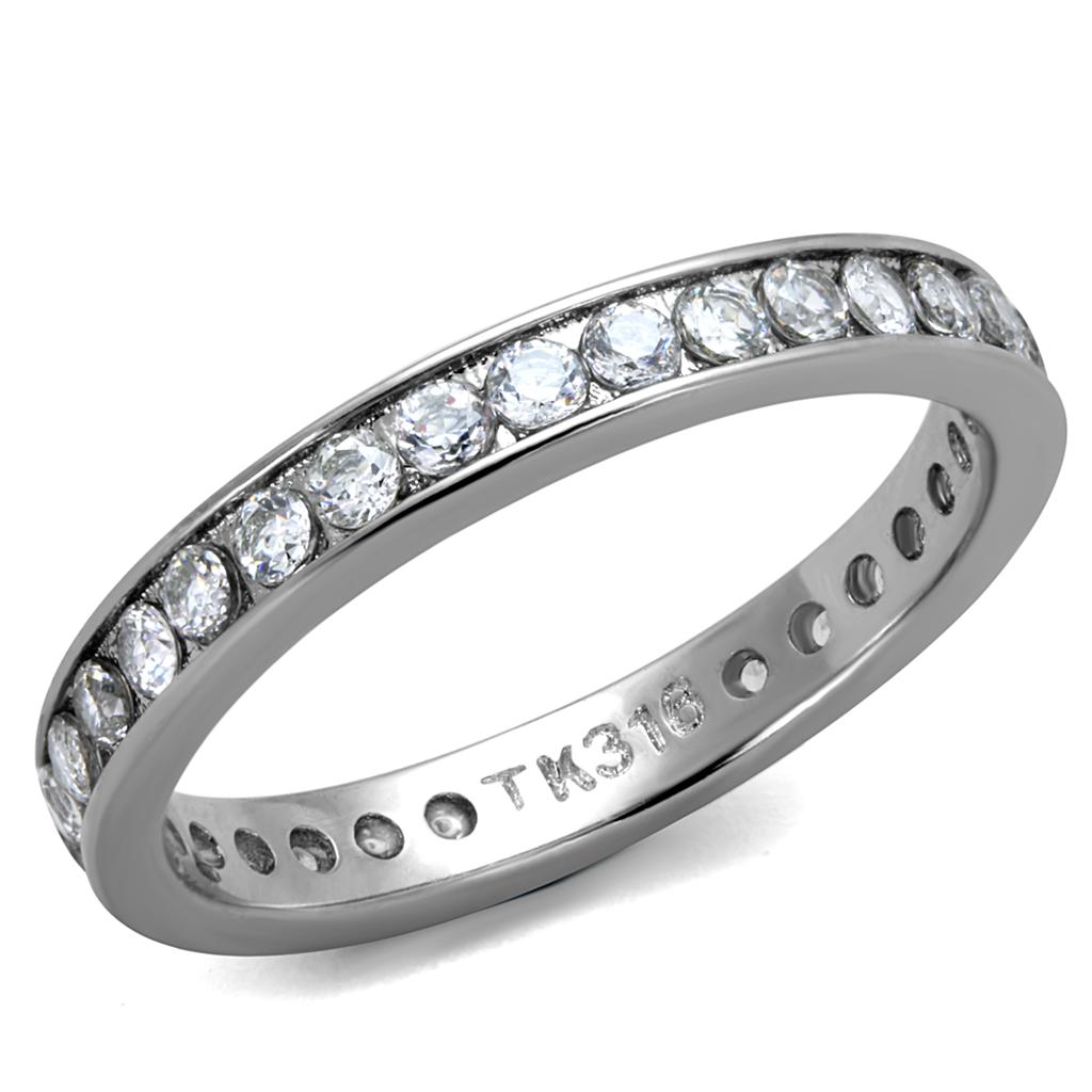 TK2343 - High polished (no plating) Stainless Steel Ring with AAA Grade CZ in Clear