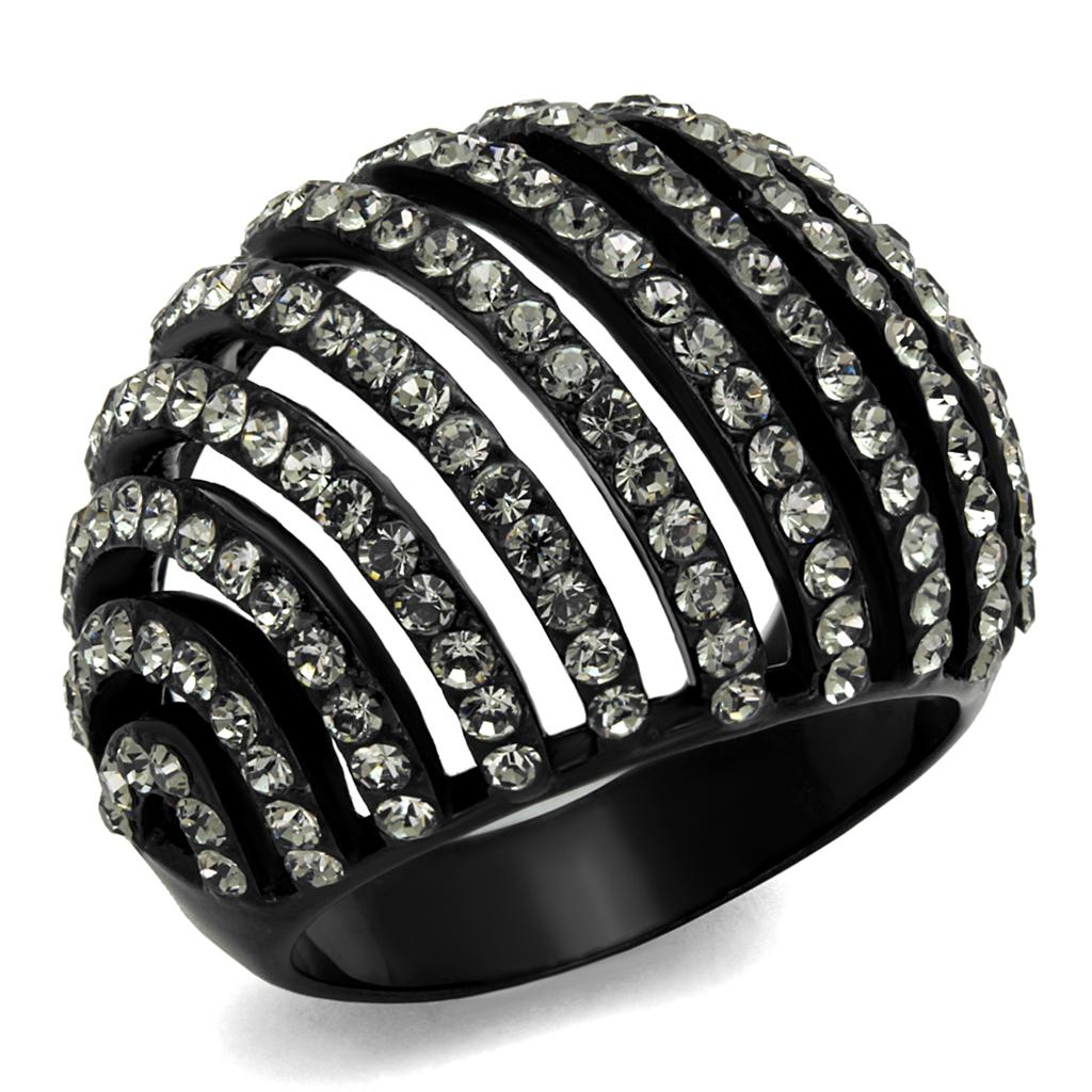 TK2345 - IP Black(Ion Plating) Stainless Steel Ring with Top Grade Crystal in Black Diamond