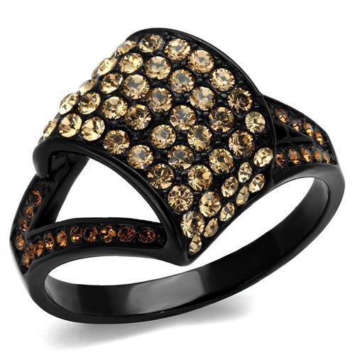 TK2351 - IP Black(Ion Plating) Stainless Steel Ring with Top Grade Crystal in Smoked Quartz