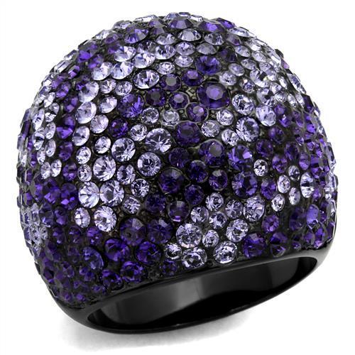 TK2358 - IP Black(Ion Plating) Stainless Steel Ring with Top Grade Crystal in Tanzanite