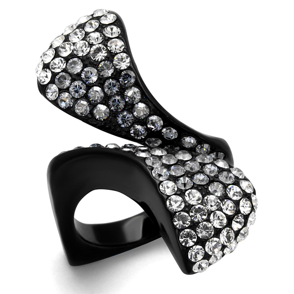 TK2360 - IP Black(Ion Plating) Stainless Steel Ring with Top Grade Crystal in Montana