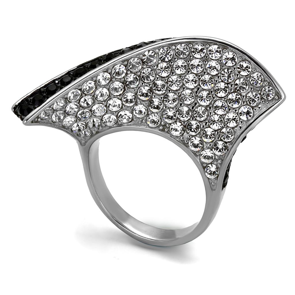 TK2361 - Two-Tone IP Black (Ion Plating) Stainless Steel Ring with Top Grade Crystal in Jet