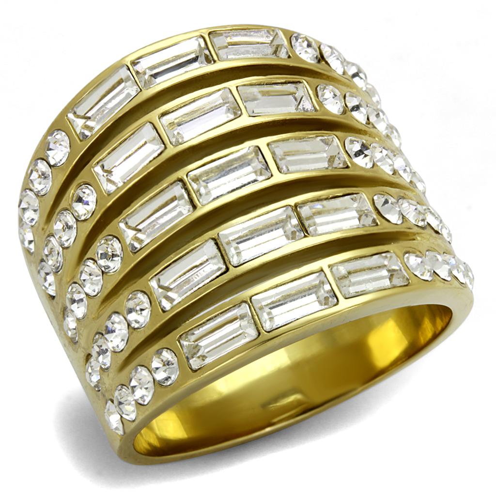 TK2362 - IP Gold(Ion Plating) Stainless Steel Ring with Top Grade Crystal in Clear