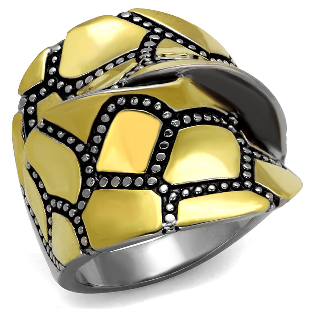 TK2368 - Two-Tone IP Gold (Ion Plating) Stainless Steel Ring with Epoxy in Jet