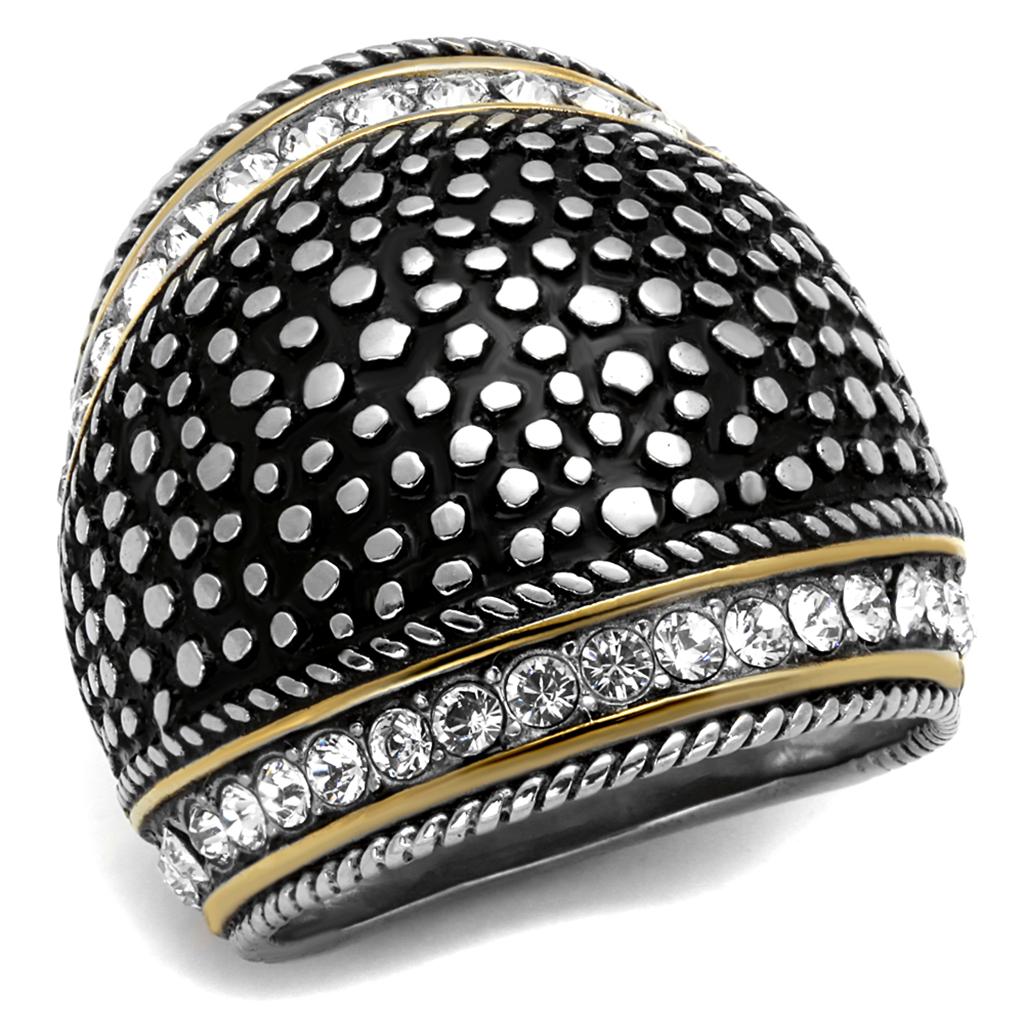 TK2369 - Two-Tone IP Gold (Ion Plating) Stainless Steel Ring with Top Grade Crystal in Clear