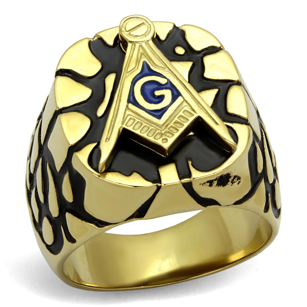 TK2372 - IP Gold(Ion Plating) Stainless Steel Ring with Epoxy in Capri Blue