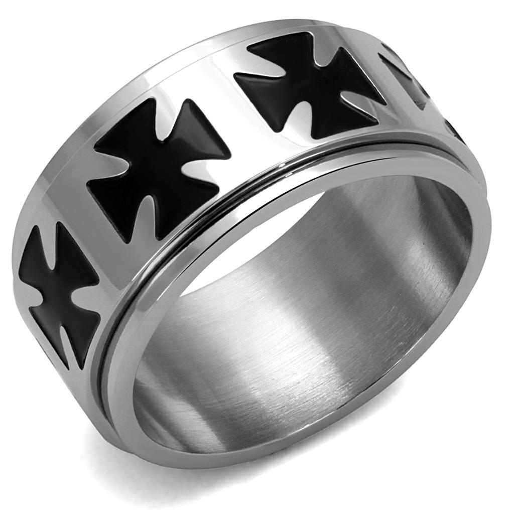 TK2391 - High polished (no plating) Stainless Steel Ring with Epoxy in Jet