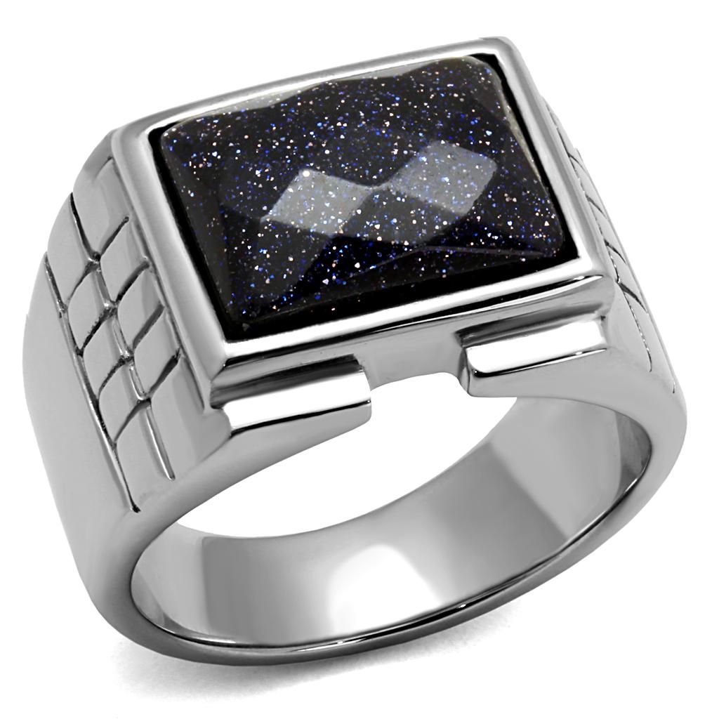 TK2399 - High polished (no plating) Stainless Steel Ring with Blue Sand in Montana