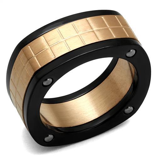 TK2406 - Three Tone IP (IP Rose Gold & IP Black & High Polished) Stainless Steel Ring with No Stone