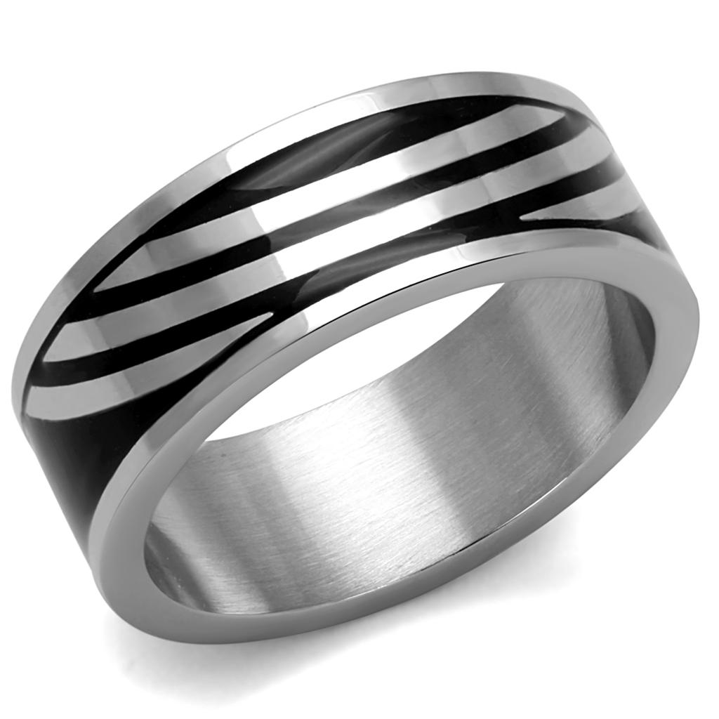 TK2411 - High polished (no plating) Stainless Steel Ring with Epoxy in Jet