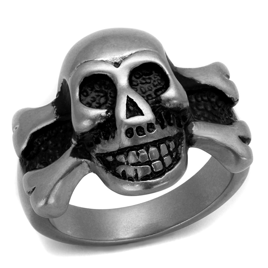 TK2416 - Antique Silver Stainless Steel Ring with Epoxy in Jet