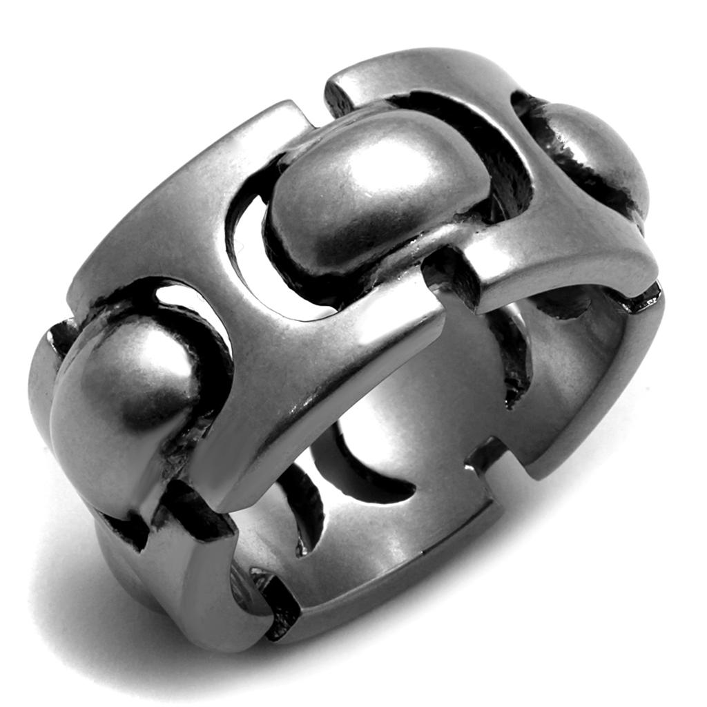 TK2421 - Antique Silver Stainless Steel Ring with Epoxy in Jet