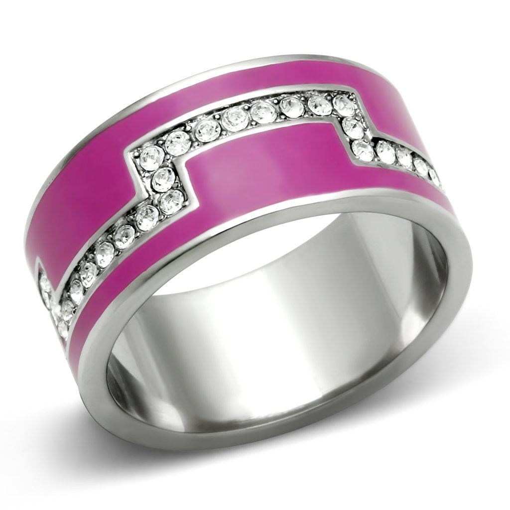 TK244 - High polished (no plating) Stainless Steel Ring with Top Grade Crystal in Clear
