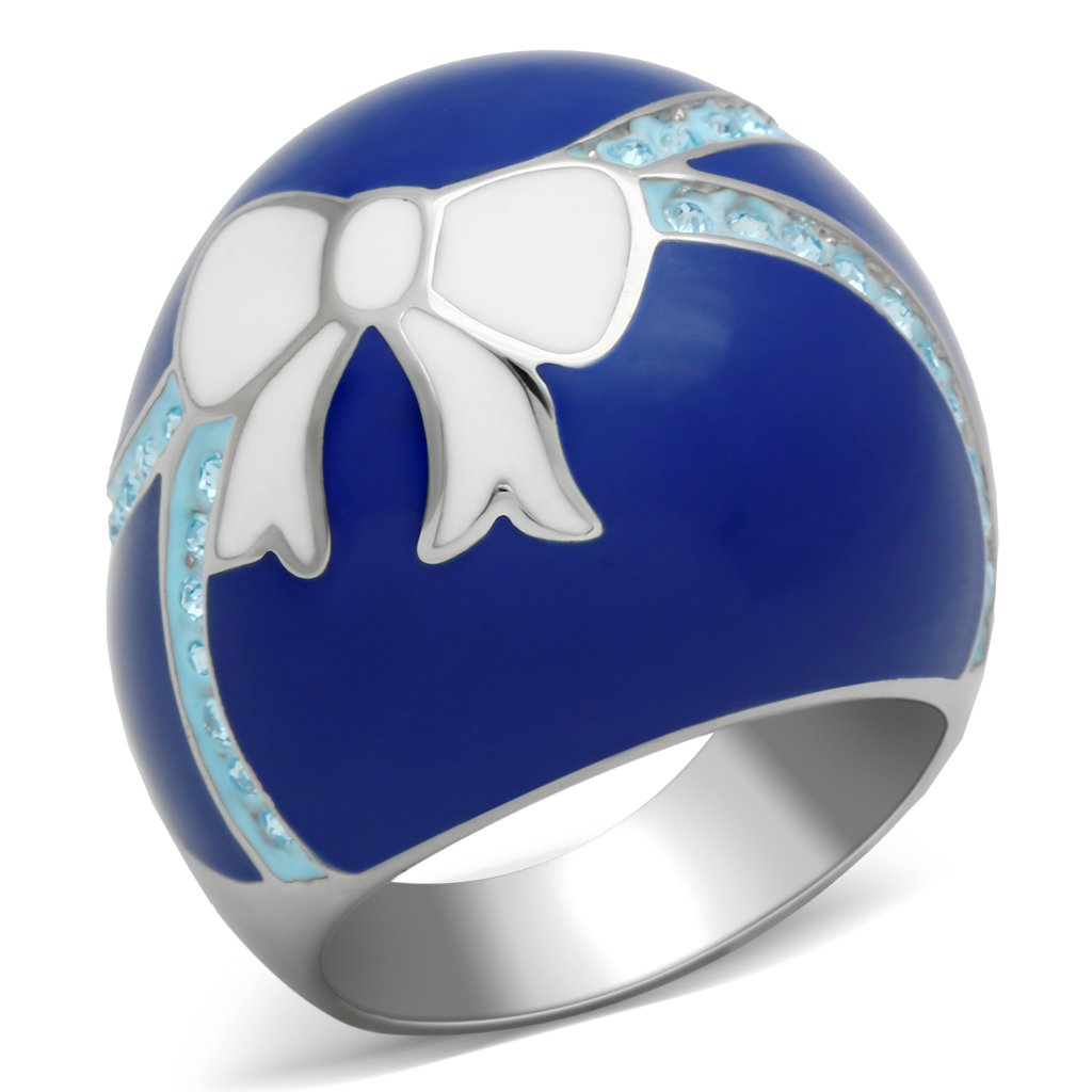 TK245 - High polished (no plating) Stainless Steel Ring with Top Grade Crystal in Sea Blue