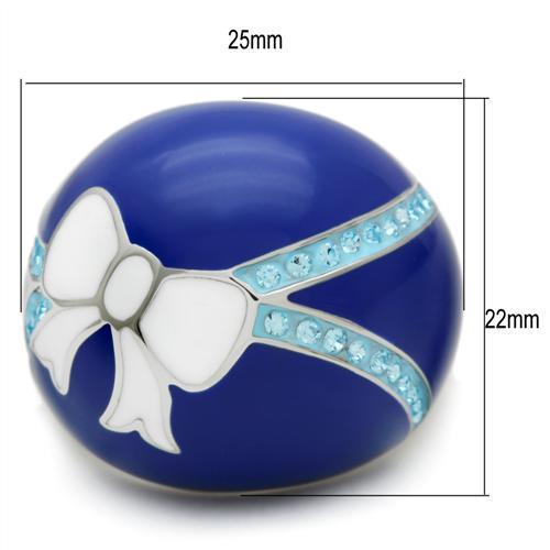 TK245 - High polished (no plating) Stainless Steel Ring with Top Grade Crystal in Sea Blue
