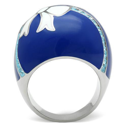 TK245 - High polished (no plating) Stainless Steel Ring with Top Grade Crystal in Sea Blue