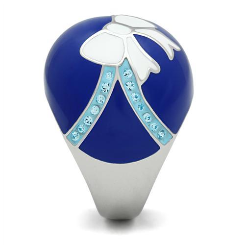 TK245 - High polished (no plating) Stainless Steel Ring with Top Grade Crystal in Sea Blue