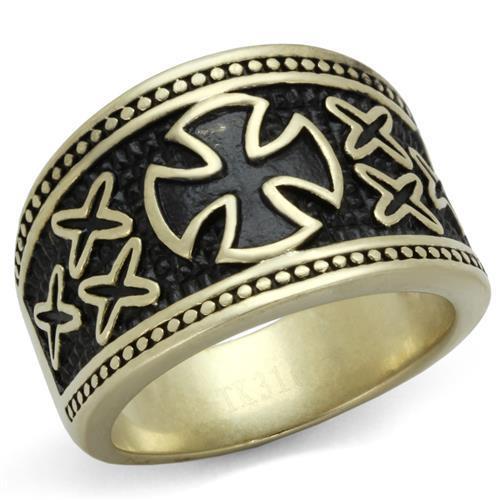 TK2469 - IP Antique Copper Stainless Steel Ring with Epoxy in Jet