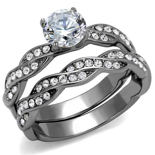 TK2475 - High polished (no plating) Stainless Steel Ring with AAA Grade CZ in Clear
