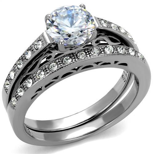 TK2477 - High polished (no plating) Stainless Steel Ring with AAA Grade CZ in Clear