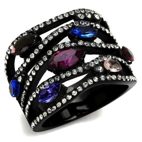 TK2480 - IP Black(Ion Plating) Stainless Steel Ring with Top Grade Crystal in Multi Color